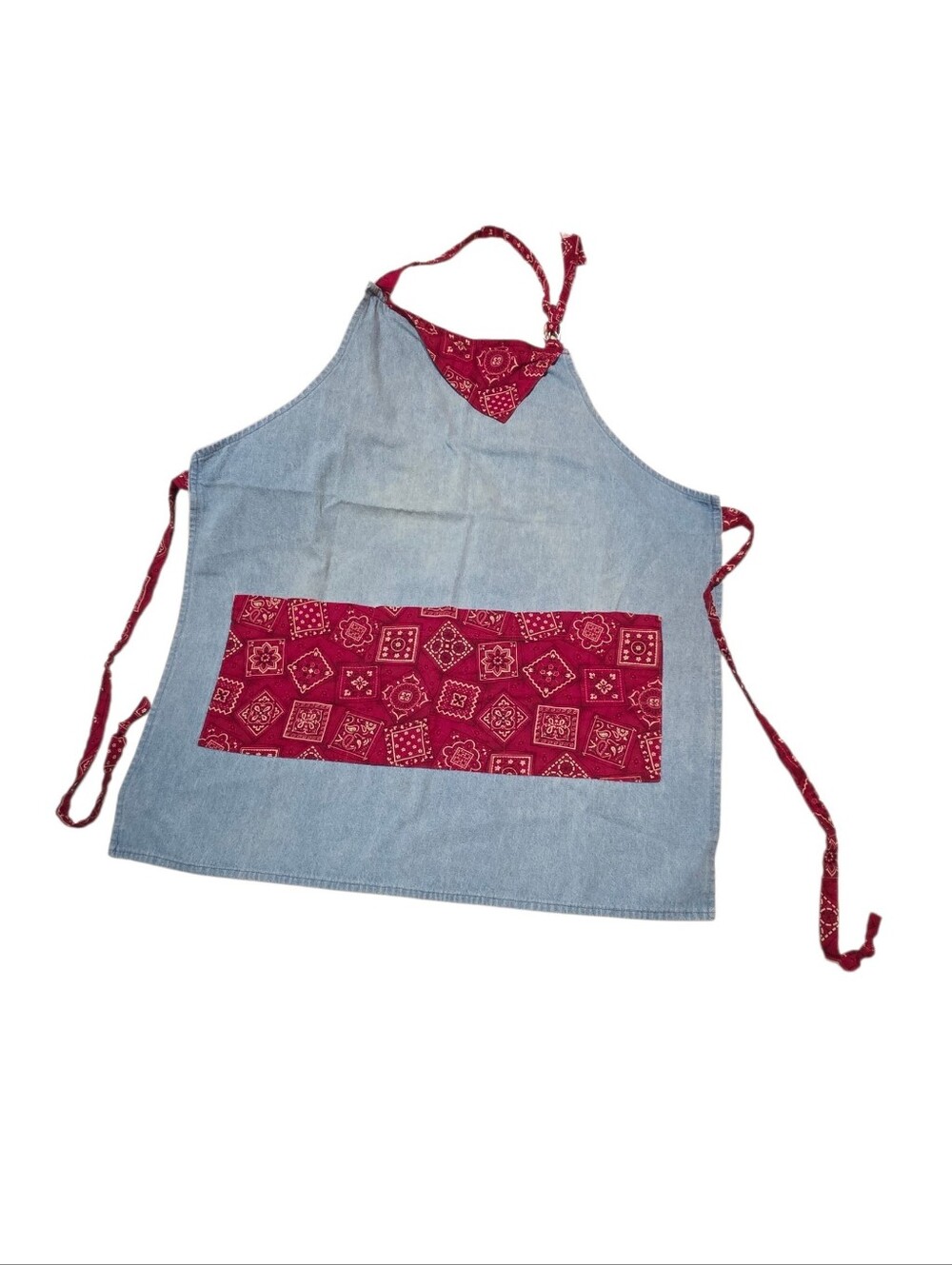 Vintage Handmade Denim And Red Bandana Bib Apron